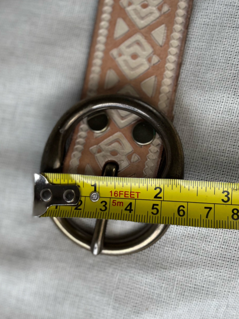 Lucky Brand Embossed Leather Belt Womens M Antique Brass Buckle Western 1.5” - Picture 8 of 14